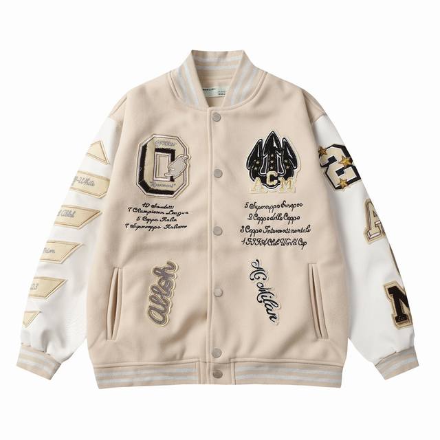 W05 Offwhile Devil towel embroidery baseball jacket 700G dragon and phoenix nylo