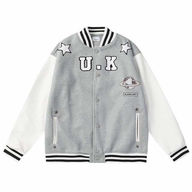 B56 Burberry College Style Uk Planet Towel Embroidery Baseball Jacket High Weigh