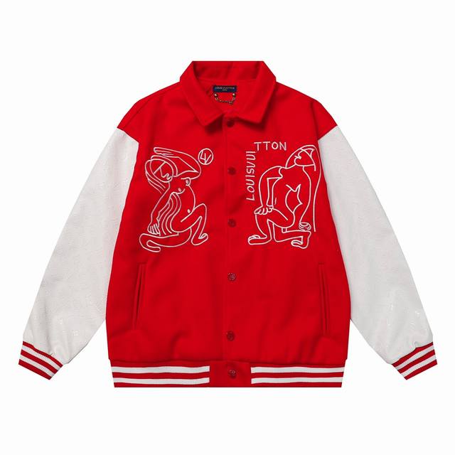 Style No. B19 Lv nude women embroidered sleeves full print baseball jacket Gaoke