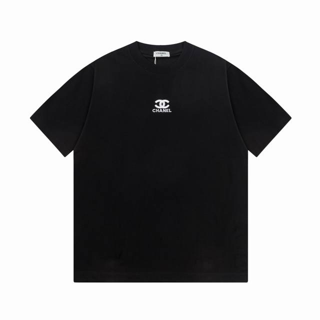 Chanel 25Ss Logo couple short-sleeved T-shirt Embroidered small logo Fabric 260G