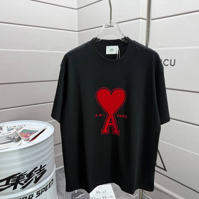 Ami* 2025 Spring and Summer New Ami Love Letters Red Flocking Customized Double