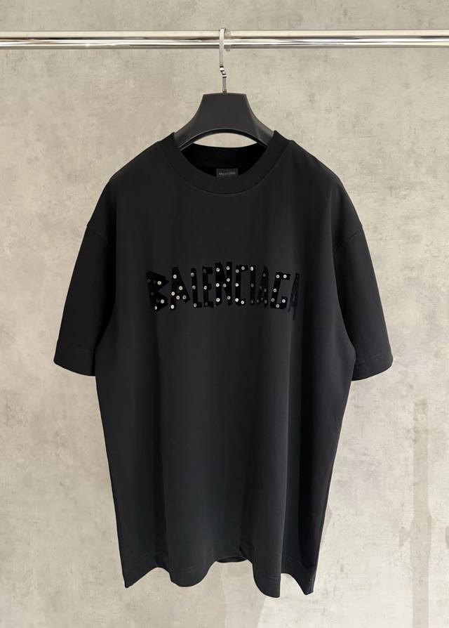 Strict quality control Balenciaga 25Ss new round neck short sleeve T-shirt Flock