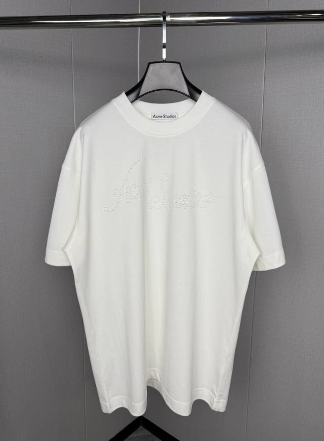 Acne pearl round neck short sleeve T-shirt Black, white, pink and green 4 colors