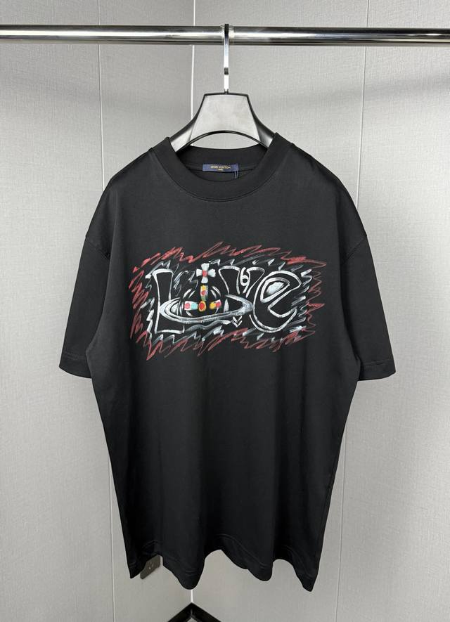 Lv new hand-painted round neck short sleeve T-shirt 320G weight, hand-painted lo