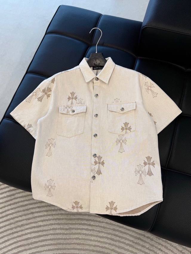 Top Chrome Hearts Series jacquard denim short-sleeved suit high-end version! The