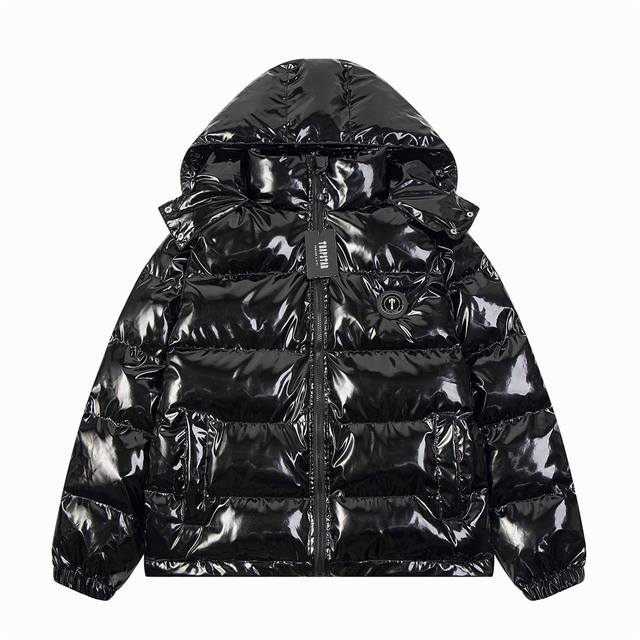 T703# Trapstar new Pu leather unisex hooded cotton jacket Size: SML-Xl Black