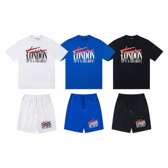 T91# shorts T90# top Trapstar American trendy printed letters heavy suit short p