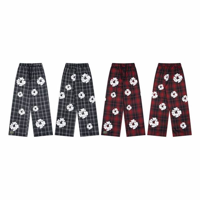 D301# Denim Tears Readymade Foam Kapok Plaid Casual Pants 18 Gray, Red S-Xl
