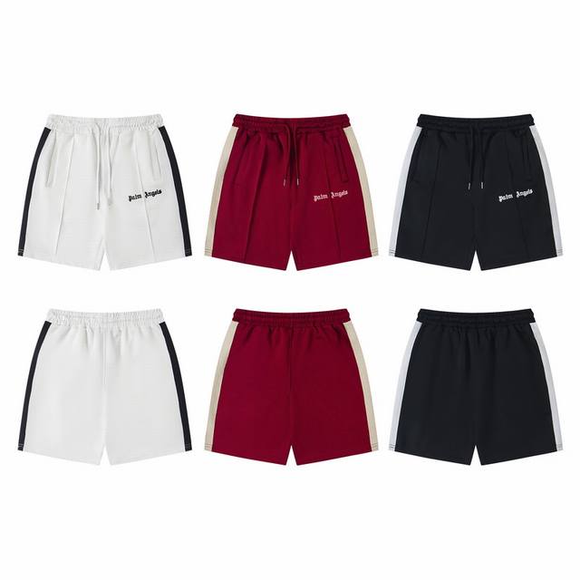 Black, white, burgundy S-Xl Palm classic contrast side stripe sports shorts casu