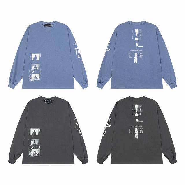 E602# Erd rich second generation eternal time printing long sleeve retro washed