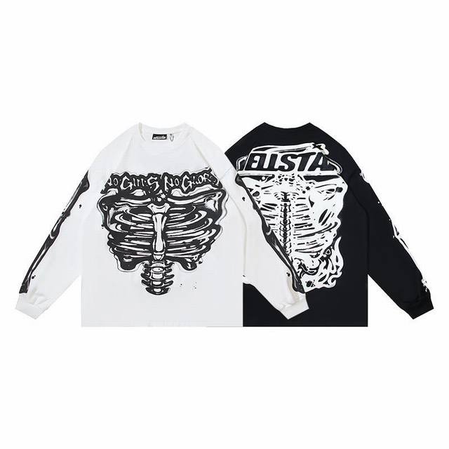 H06# Hellstar American Trend Hell Star High Street Retro Long Sleeve T-shirt Cot