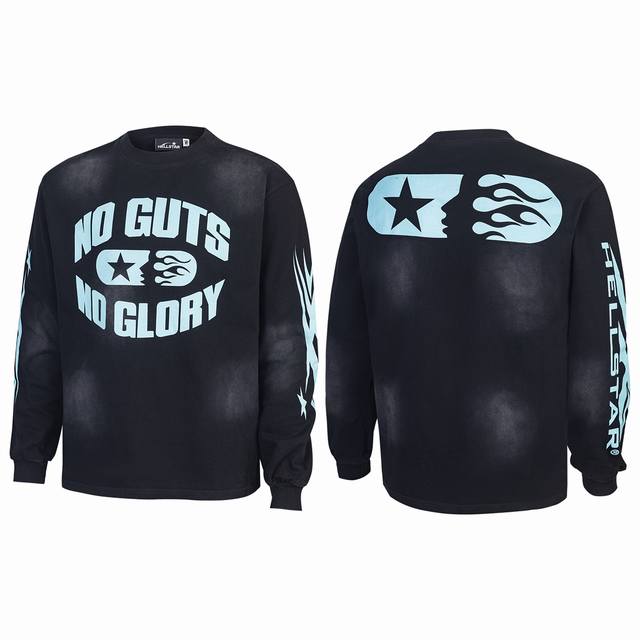 H05# Hellstar American Trend Hell Star High Street Retro Long Sleeve T-shirt Cot