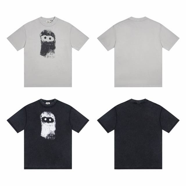 A301# Adf Arnodefrance Masked Man Reverse Cut Washed Distressed Short Sleeve Hig