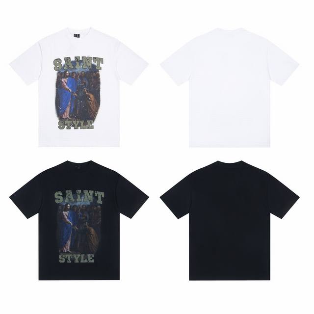 S10#Meichao Saint white ink direct spray pure cotton 260g loose short-sleeved T-