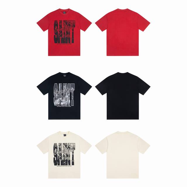 S06# Saint white ink direct spray pure cotton 260g loose short-sleeved T-shirt 2
