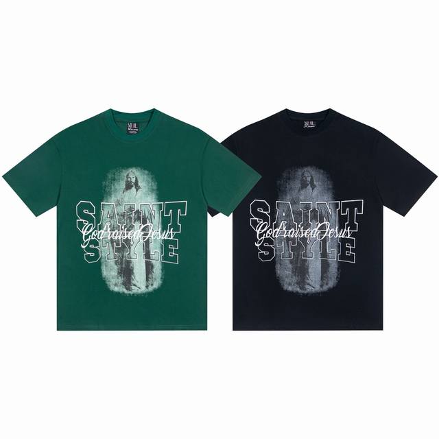 S07# Saint white ink direct spray pure cotton 260g loose short-sleeved T-shirt 2