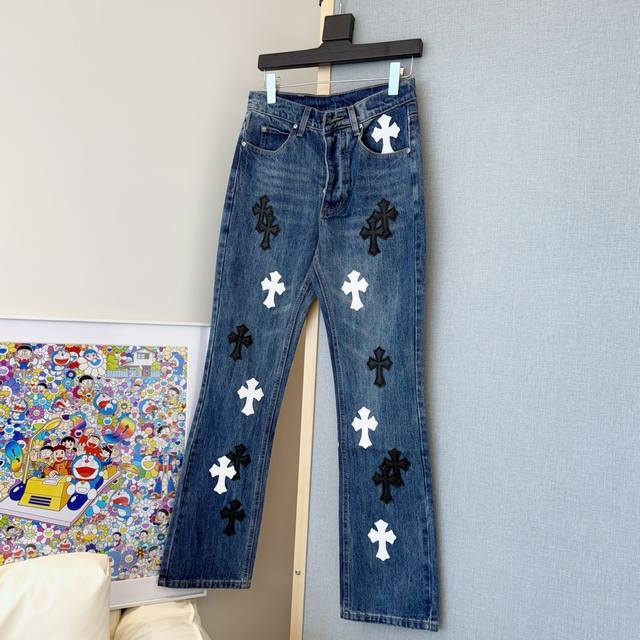 Style number: D346 Chromehearts Chrome washed blue black and white leather strai