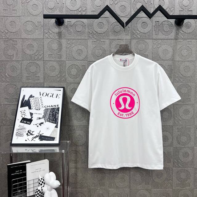 Lululemon Lulu letter Logo three-dimensional glue process 330g round neck short-