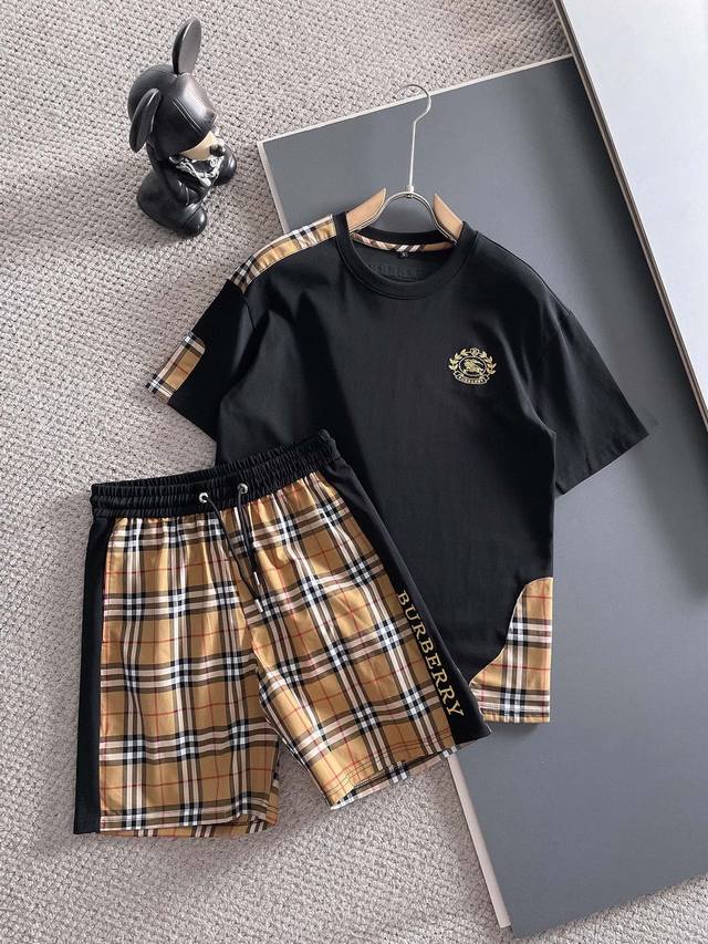 Brand Burberry 2025 round neck short sleeve shorts suit Pure cotton fabric will