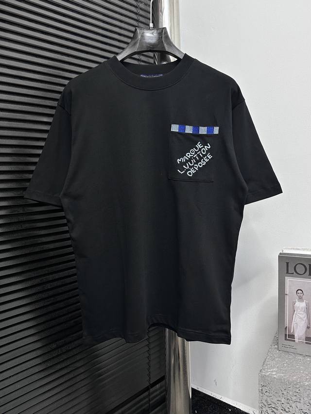 Louis Vuitton 2025Ss new pocket embroidered T-shirt Fabric 290g double yarn! The