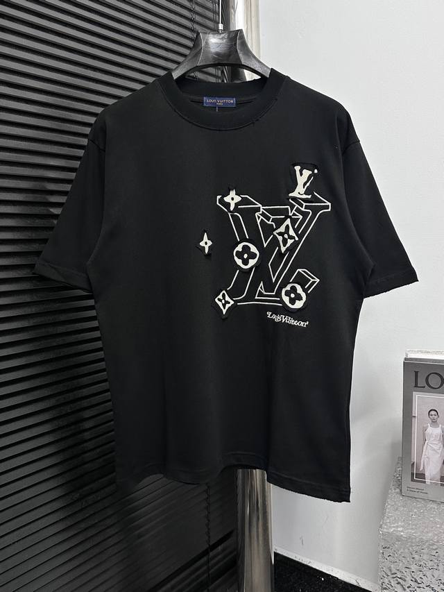 Louis Vuitton 2025Ss new patchwork hole embroidered T-shirt Fabric 290g double y