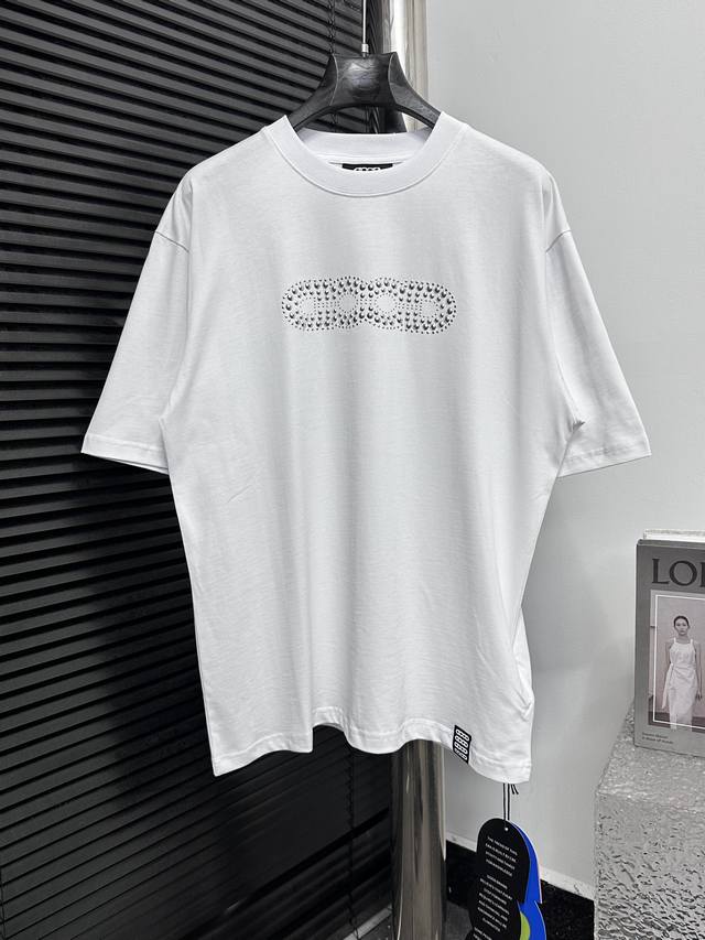 Goodbrand Gb25Ss letter pearl sequin short sleeves 280g pure cotton double sand