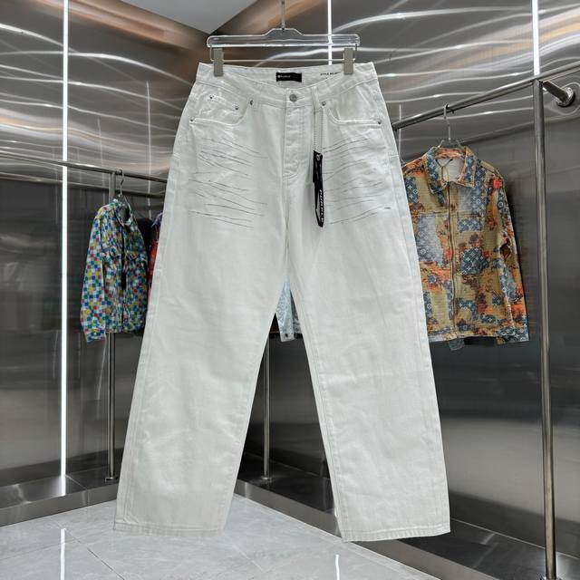 Purple Brand graffiti craft workwear street trend loose straight jeans color whi