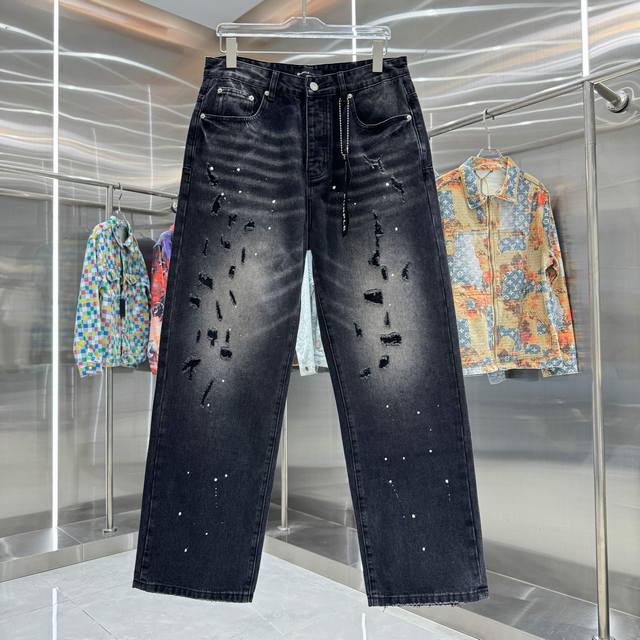 Purple Brand Ripped Graffiti Craft Workwear Street Trend Loose Straight Jeans Co