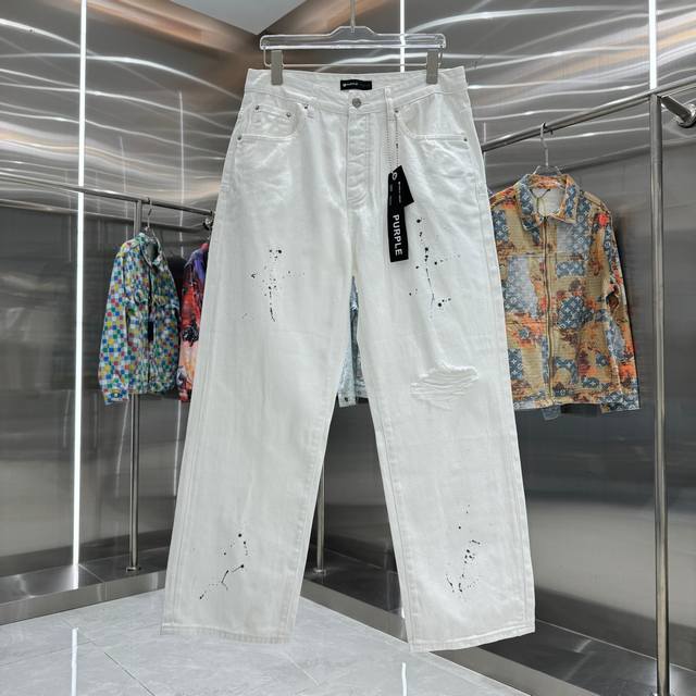 Purple Brand Ripped Graffiti Craft Workwear Street Trend Loose Straight Jeans Co