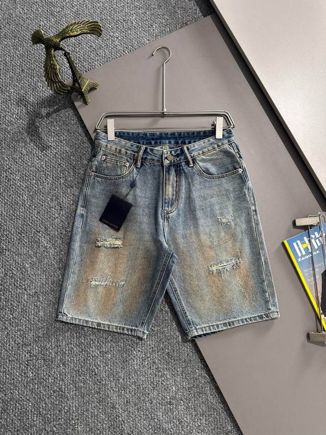 Lv2025 summer new jeans shorts, made of imported Japanese Denim plain cotton den