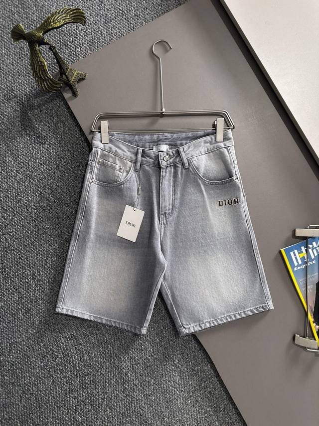 Dior 2025 summer new jeans denim shorts, made of imported Japanese Denim plain c