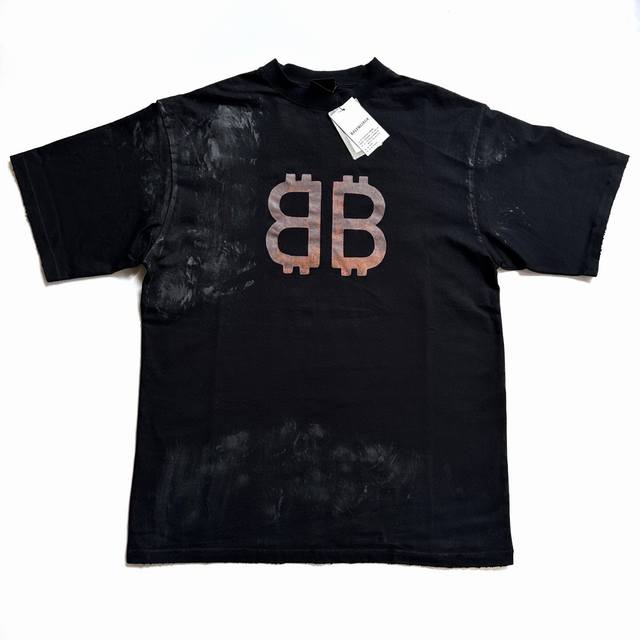 Balenciaga double B mud-dyed print pullover short-sleeved loose version unisex b