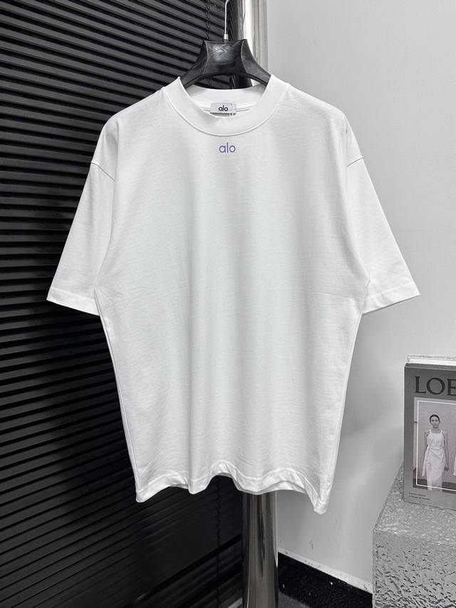 Alo 25Ss short sleeves with letter logo Made of 270g double yarn fabric, 1*1 Sor