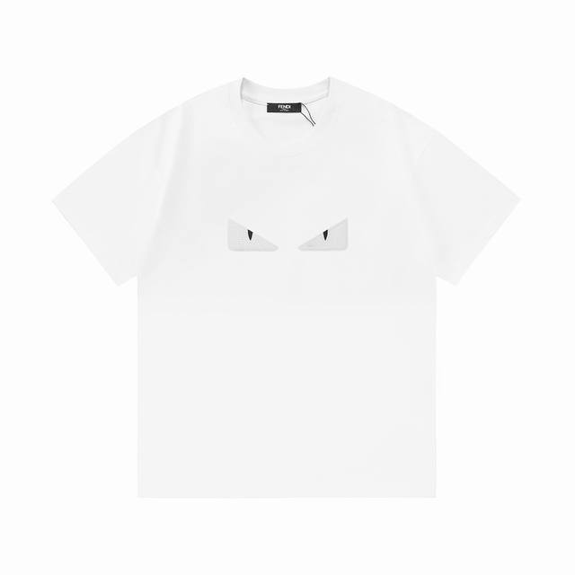 Fendi 2025 new light luxury grain embroidered devil's eye logo unisex short-slee