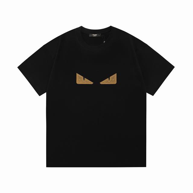 Fendi 2025 new light luxury grain embroidered devil's eye logo unisex short-slee