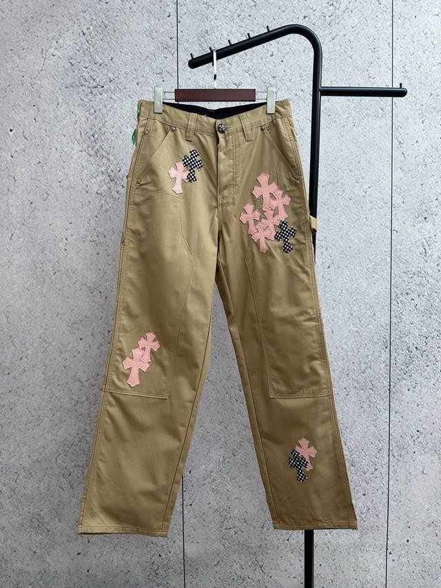 Khaki overalls, personalized cross patchwork, fashionable style ~ The style is n