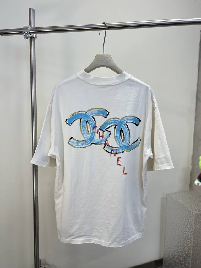 Chanel double ring hand-painted graffiti pattern short-sleeved T-shirt new summe
