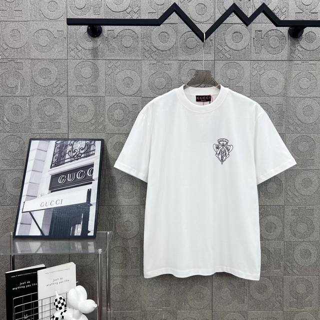 Gucci boutique letter logo shield logo printing process 330g round neck short-sl