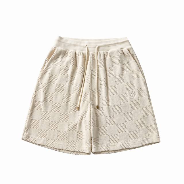 Louis Vuitton 25Ss cotton drawstring checkerboard terry cloth casual shorts . Pu