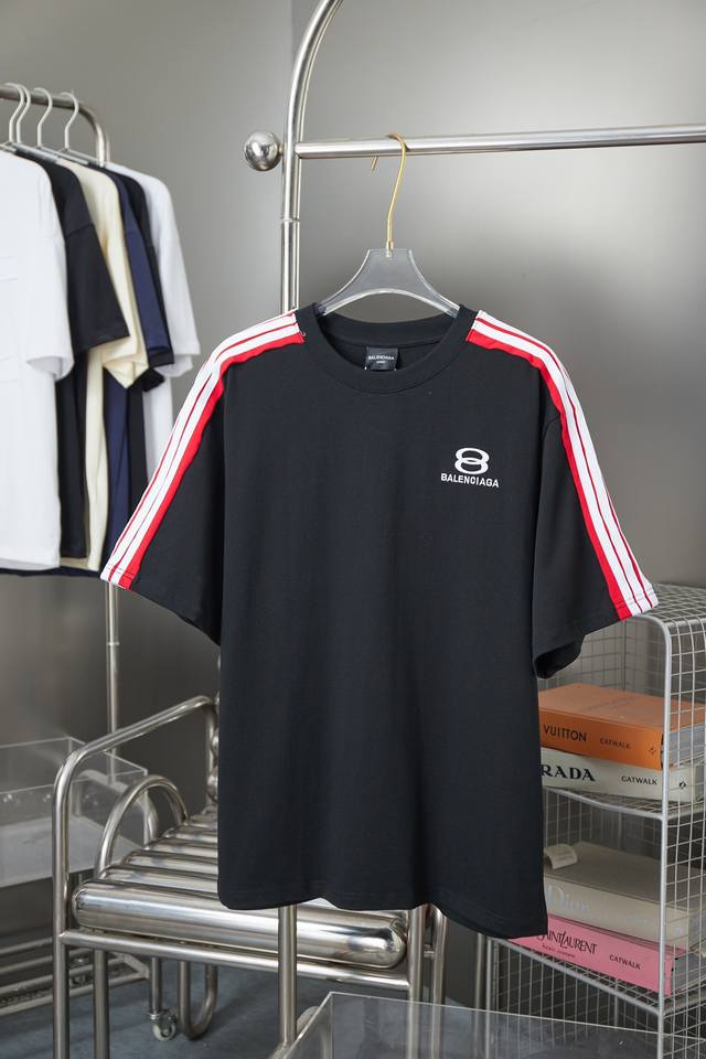 Balele 25Ss early spring new letter logo embroidery ribbon splicing short sleeve