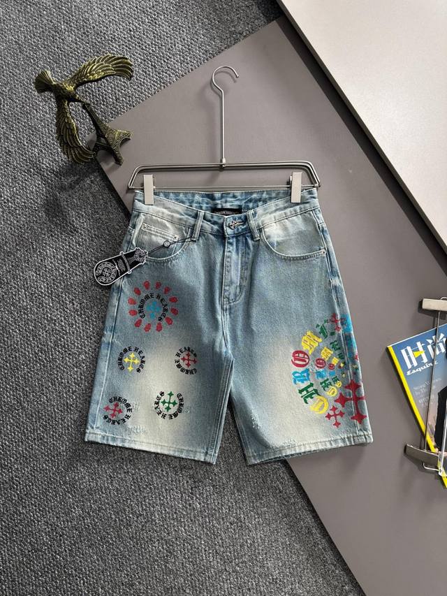 Chrome Hearts 2025 summer new jeans shorts, made of imported Japanese Denim plai