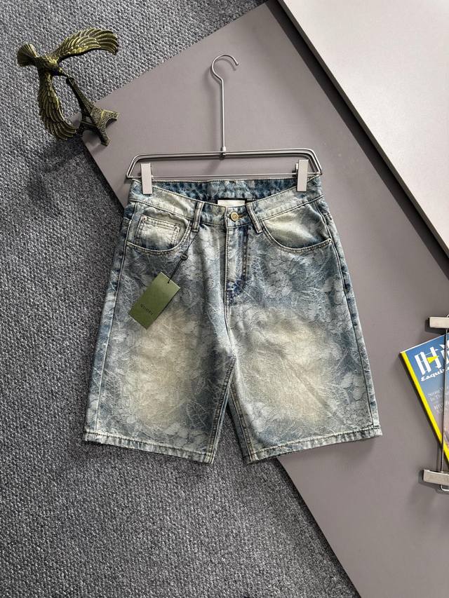 Gucci 2025 summer new jeans denim shorts, made of imported Japanese Denim plain