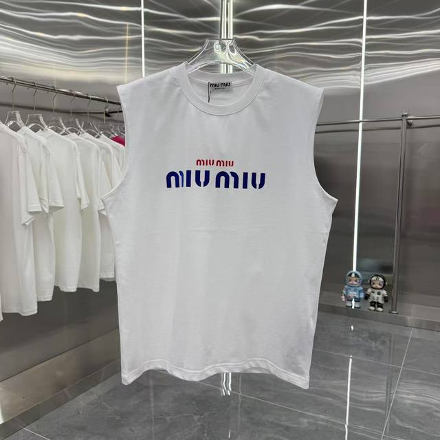 Miu Miu 2025 summer new thick flocking sleeveless vest unisex loose version size