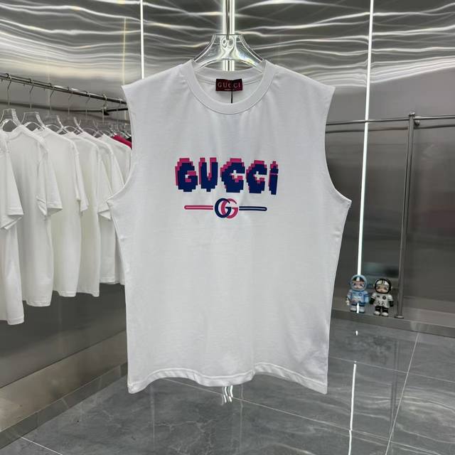 Gucci 2025 summer new 260g sleeveless vest silicone thick plate process unisex l