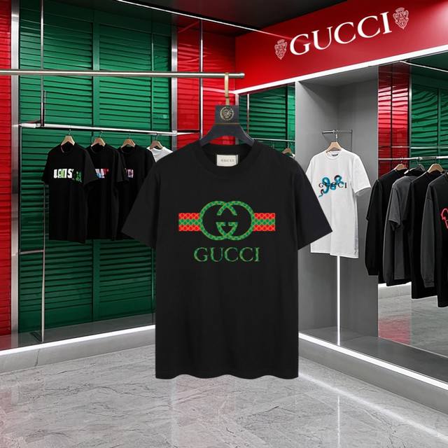 Gucci~Gucci 2025 new high-quality round-neck short-sleeved T-shirt cuffs have im