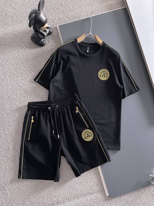 Brand Versace 2025 round neck short sleeve shorts suit Pure cotton fabric will n