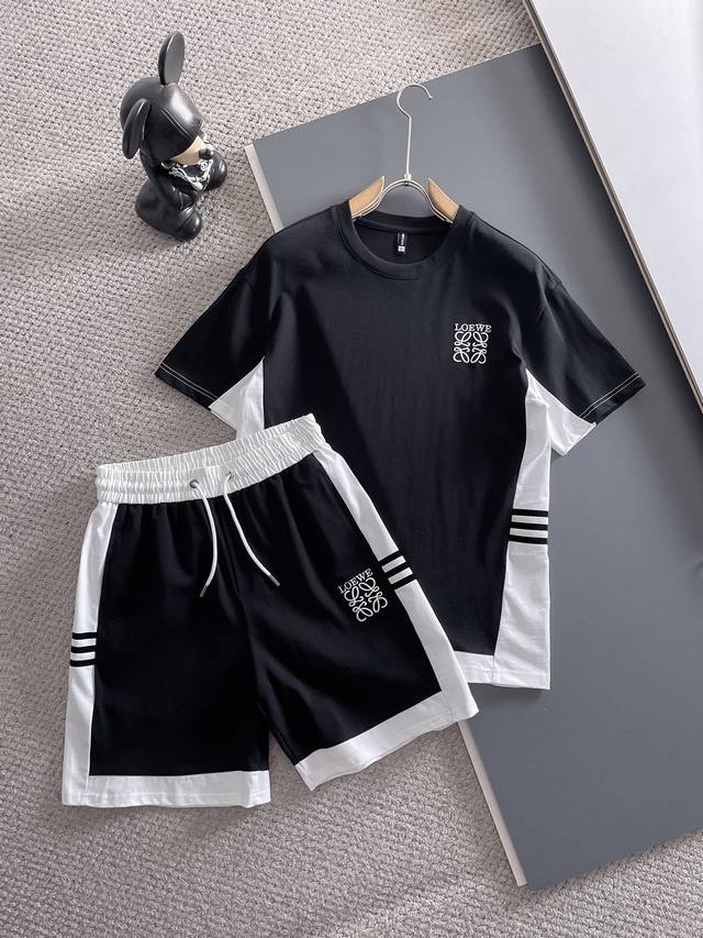 Brand Loewe 2025 round neck short sleeve shorts suit Pure cotton fabric will not