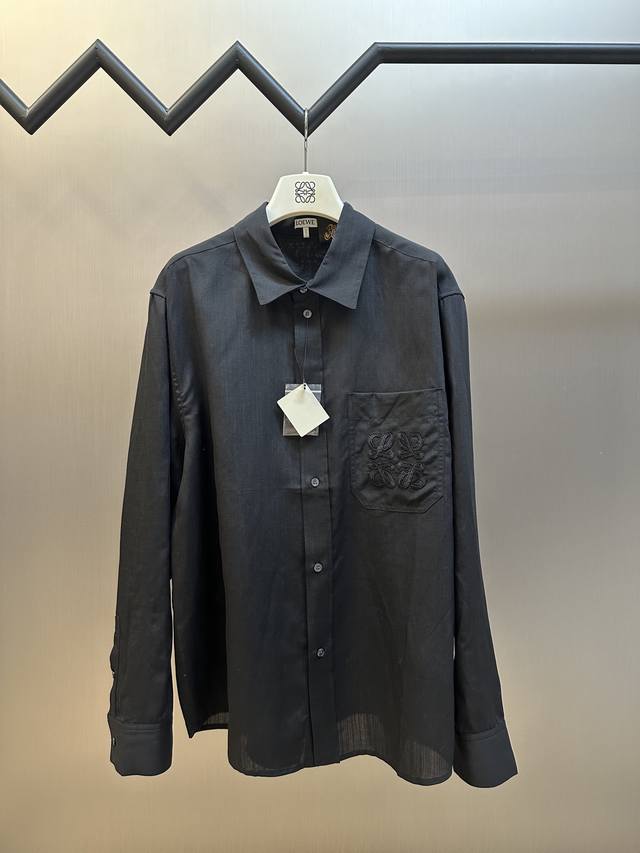 Loewe Embroidered Linen Long Sleeve Shirt Viscose fiber and linen are fused toge