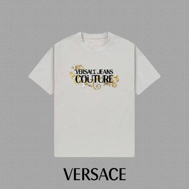 Versace 2025Fw short-sleeved T-shirt with logo printing High-end 226S double yar