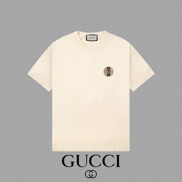 Gucci 2025Fw short-sleeved T-shirt with badge Logo High-end 26S double yarn 300g